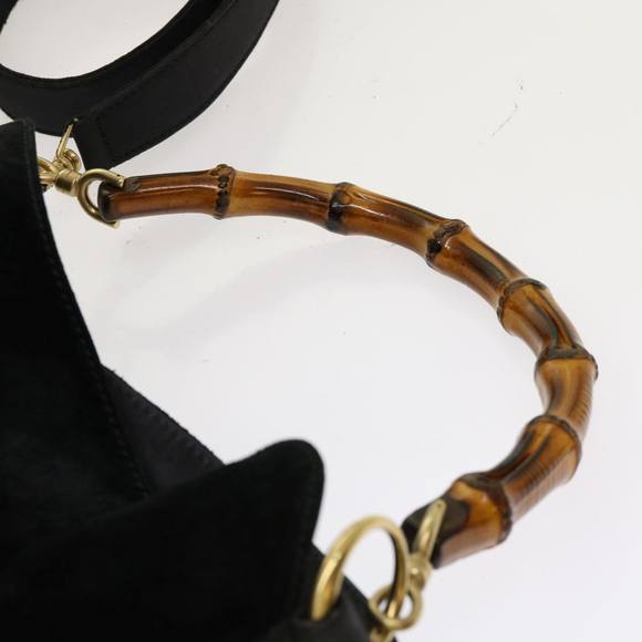GUCCI Bamboo Shoulder Bag Suede 2way Black 001 1638 Auth bs12747 - Picture 14 of 16